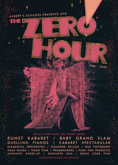 poster of zero hour entertainment event at albert's schloss